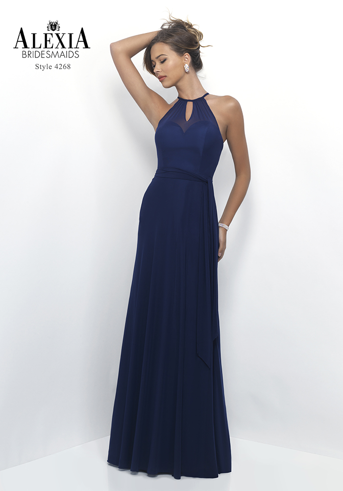 Please all of your girls with navy bridesmaid dresses in an elegant midnight blue hue, whether fitted and floor-length, mid-length or with a statement back